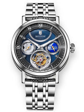 Blue pearl tourbillon watch on steel bracelet