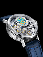 Skeleton watch with turquoise dial