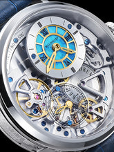 Skeleton watch with turquoise dial