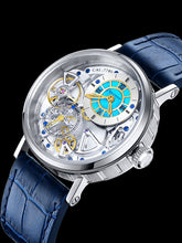Skeleton watch with turquoise dial