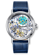 Skeleton watch with turquoise dial
