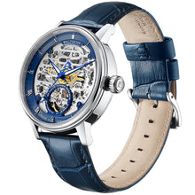 Blue classic men's watch on blue leather strap