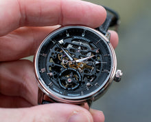 Back classic men's watch on black leather strap