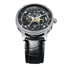 Back classic men's watch on black leather strap