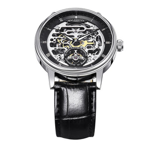 Classic men's watch on black leather strap