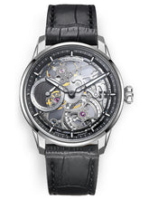Skeleton watch with damascus steel dial