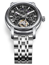 Black tourbillon watch with a steel bracelet