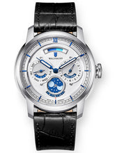 Silver multifunction watch with moonphase