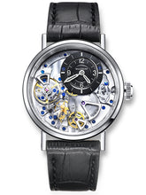 Skeleton watch with black leather strap
