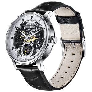 Classic men's watch on black leather strap