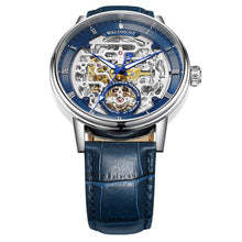 Blue classic men's watch on blue leather strap