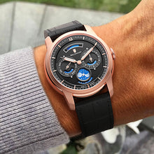 Rose Gold watch with black dial and moonphase